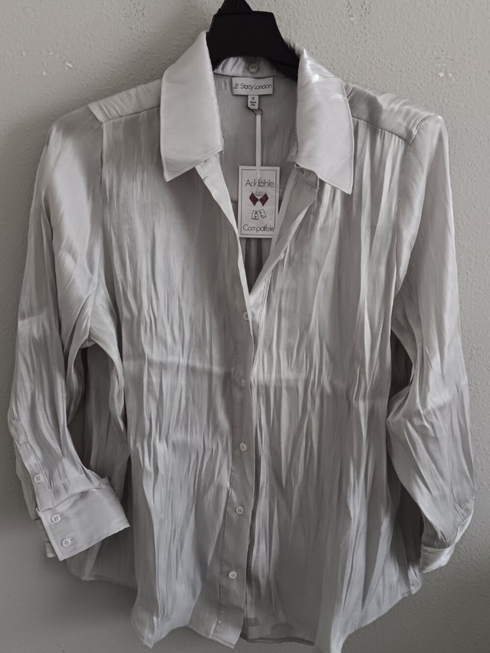 by Stacy London Metallic Foundation Button Front Shirt, Silver Sz 1X a671322 - Picture 2 of 3